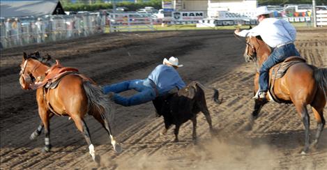 Steer wrestling is one the many rodeo events coming to Polson Fairgrounds during the Mission Mountain Rodeo. 