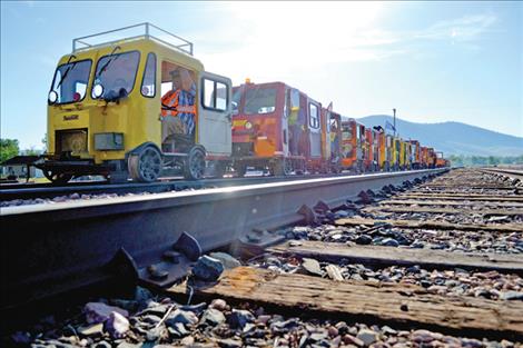 A group of 31 railcars and their operators begin the first leg of their "Pines to Prarie" Montana tour from Dixon.