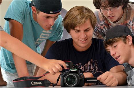 Students review clips during a weeklong film camp at Mission High School.
