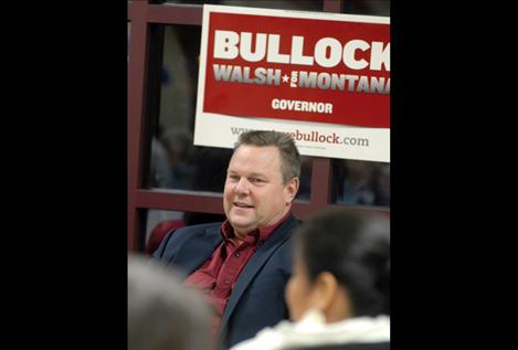 Waiting his turn to talk to the crowd at the Nov. 1 rally, U.S. Sen. Jon Tester takes a look at the audience.