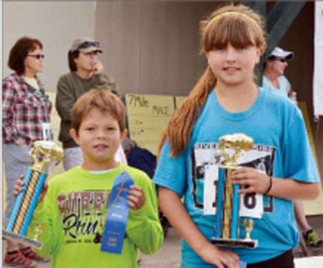 Zoran Lafrombois, 10, and Ashlee Peterson, 10, finished the 1-mile fun run in first place. 