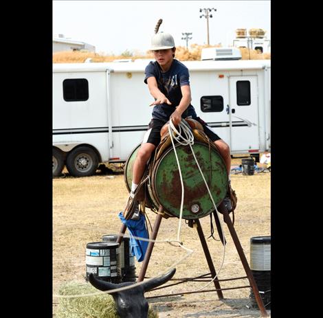 A steel barrel mounted on legs is about horse-sized and gives ropers a chance to practice.