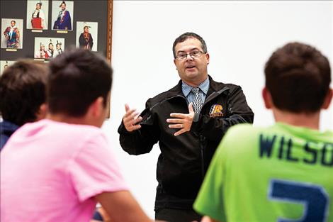 Ronan High School Principal Kevin Kenelty talks to  students about the program. 