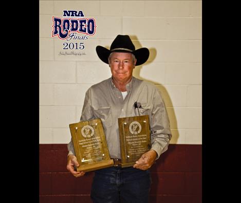 The Mission Mountain Rodeo, produced by Polson Fairgrounds Inc. was voted 2015 Platinum Rodeo of the Year and received Best Ground Award by Northern Rodeo Association at the NRA Finals on Oct. 8-10 in Butte. Accepting the award is David Graham, president of PFI. There are 24 annual NRA Rodeos 