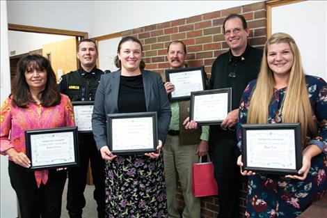 SAFE Harbor honored six hometown heros Oct. 14, including community activist Eleanor Vizcarra, Lake County Sheriff’s Office Detective and Coroner Rick Lenz, PEACE founder Bonnie Klein, Lake County Detention Officer John Todd, Ronan Police Officer James Garcia and CSKT Prosecutor Kelly McDonald.