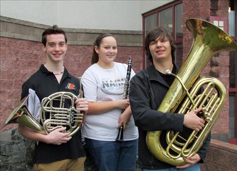 Ronan High School  musicians Ryan Dresen, Jenaya Burns and Austin Benson, from left, have been awarded honors and will  perform with the Mission Valley Concert Band  Nov. 10. 