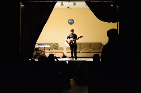 Josh Crumley, 13, performs her song during the community talent show Saturday in Arlee.