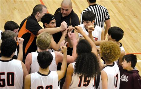 The Ronan Chiefs break huddle at Friday’s game against Mission.