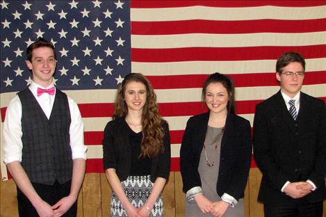 Competitors in the American Legion’s oratorical district-level contest include, from left, first-place winner Ryan Dresen, second-place winner Sophia Shwarchuk, Josephine Jolly and Colin Norick.