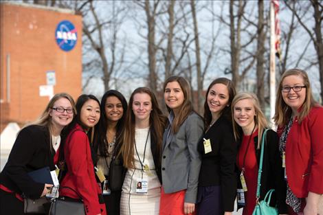A group of delegates, including Mollie Lemm, fourth from left, tours the NASA Goddard Space Flight Center in the Washington, D.C. area.