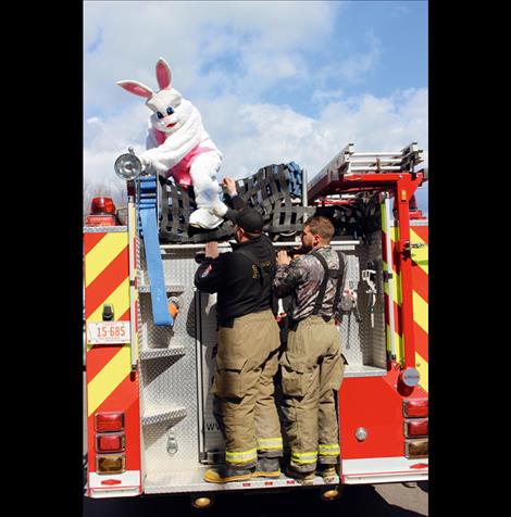 The Easter Bunny is delivered by Polson firefighters for a very important date at Super 1.