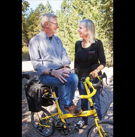 Thomas and Dixie Hall of Ronan work with a non-profit organization called Mosaic to build homes in South Africa. Thomas rides his fold-up bike long distances to fundraise and starts the next leg of bicycle-fudraising in June.