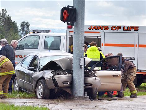 A speeding driver lost control of his car Wednesday, April 13, and slammed into a pole supporting the traffic signal at Courville Trail and Highway 93 in Pablo.