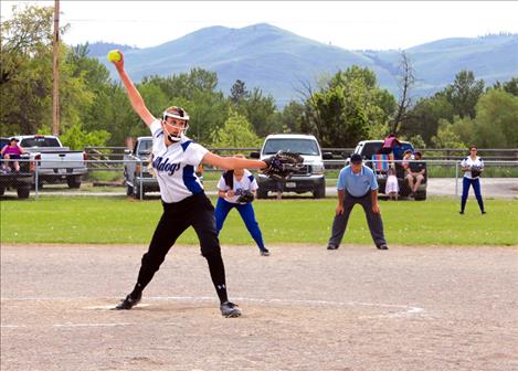 MAC Bulldog pitcher Vanessa Kent lights up the mound in the team’s shut out of the Ronan Maidens May 5.
