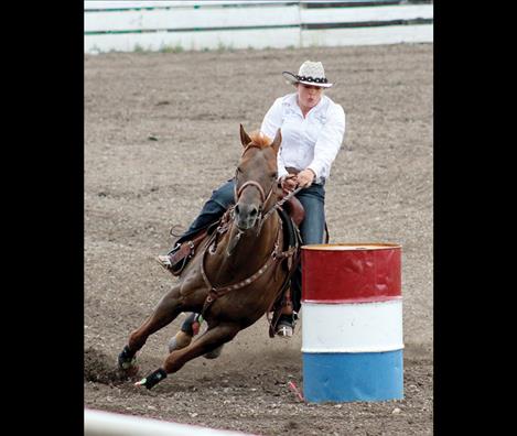 Hallie Sohr barrel races in Drummond.