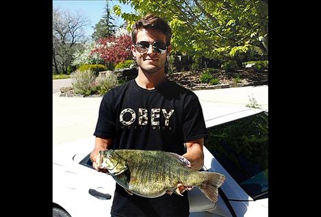 Jacob Fowler holds the largest smallmouth bass caught in Montana at a record 7.4 pounds and 21 inches long. Fowler caught it the lunker in Flathead Lake May 2.