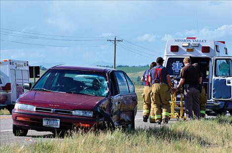 Three people were taken to the hospital after their vehicles collided on Highway 93 near St. Ignatius Wednesday, July 13.