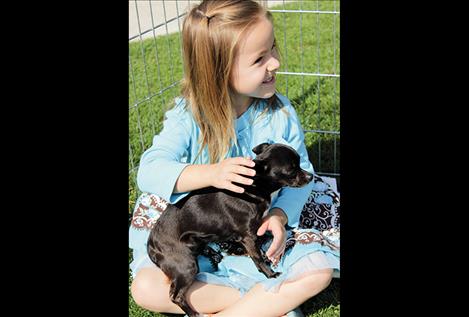 Katherine Bartel helps socialize Penelope.