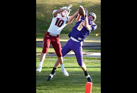 Matthew Rensvold has the first touchdown attempt knocked down but scores two more touchdowns on receptions from Pirate quarterback Tanner Wilson later in the game.