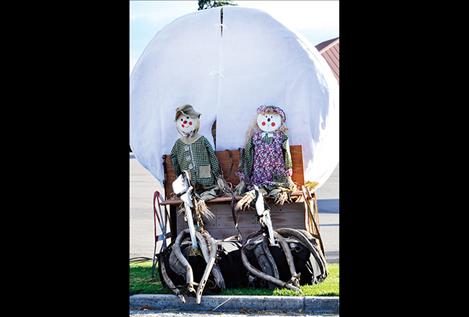 The Visitor Center boasts a scarecrow wagon train. Hay bales will be judged by the public during Saturday’s Harvest Fest and will remain up through the first week of October.