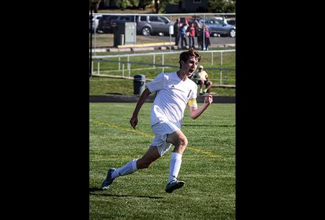 Pirate Michael Mercer celebrates his “hat trick.”