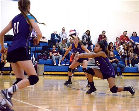 Viking Kara Tatukivei digs for the ball during the tip-off tourney in Drummond.