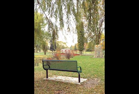 A thermoplastic bench near the Gold Star Memorial offers a peaceful place to rest.