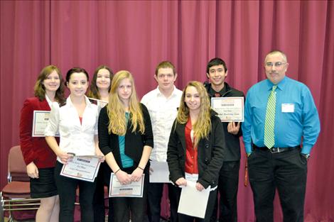 Ronan High School BPA members Sabrina Schreiner, Keenan Hall, Ashley Boles, Danielle Richwine, TJ Webb, Courtney Molzhon, Zach Wagner and adviser Ron Hanson will be heading to the state BPA conference March 10-12 in Billings after all eight students qualified for state at the Jan. 14 regional  competition held in Kalispell.