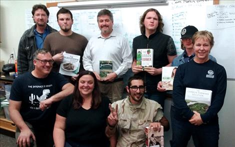 Those who participated in the inaugural Tech4Good “food sovereignty” event at Salish Kootenai College last weekend include, front row, from left: Jonathon Richter, Rebecca Goff, Patrick Harold Cross II and Kelly Ware; back row, from left: Jason Moore, Spencer Kittle, William Pedersen, Wilson Hidy and Gabe Moxness. Tech4Good is an outreach from SKC’s Department of Media Design.