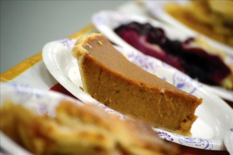 A variety of pies await hungry mouths at Ronan’s Community Dinner on Thanksgiving Day, but the traditional pumpkin pie takes the cake.