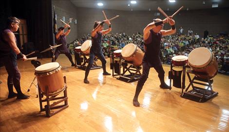 Fubuki Daiko Japanese drumming group perfom to a full house of students and staff.