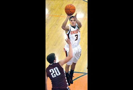 Senior guard Jalen Bell shoots for two during Ronan’s game against Hamilton.