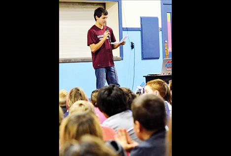 Griz athlete Paden Alexander speaks to students in the same school he once attended.