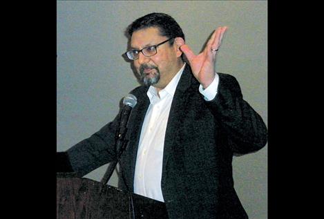 Rob McDonald, communications director for the Confederated Salish and Kootenai Tribes, speaks during the Polson Chamber of Commerce luncheon on Jan. 4.