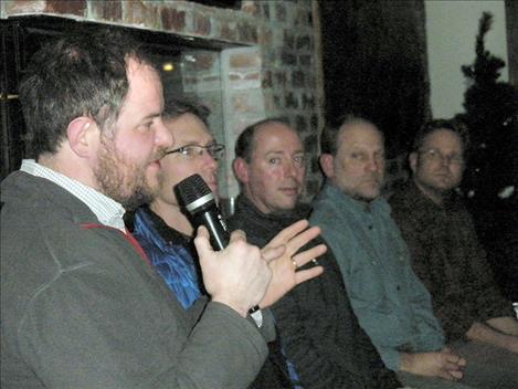 Shawn Devlin, assistant research professor at Flathead Biological Station at Yellow Bay, speaks during a "Science on Tap" panel discussion about mussels on Jan. 3 at Flathead Lake Brewing Co. in Bigfork.
