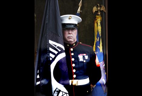 Marine veteran Chuck Lewis of Ronan volunteers with local honor guards at funerals, parades, and other veteran-related events.