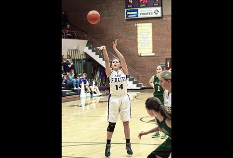 Lady Pirates’ Lauren Lefthand shoots from the line.