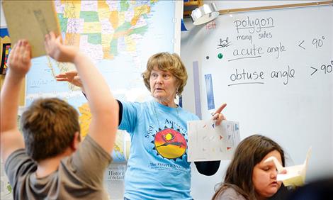 Pardini explains acute and obtuse angles to her fourth-grade class at Pablo Elementary School.