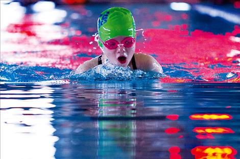 Amelia Stene competes in the 50-yard breaststroke at the Mission Valley Aquatic Center in Polson.