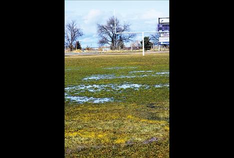 The Charlo football field fills with water in the spring months, and the Charlo Community Outdoor Complex board is raising funds to update the field and track and help prevent it from becoming what is often called a soggy mess.