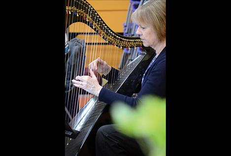 Harpist Debbie Conrad strums Celtic folk tunes