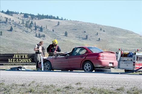 The driver of a Dodge Neon was flown to Kalispell Regional Medical Center after rear-ending a fifth-wheel trailer Friday on Jette Hill, north of Polson.