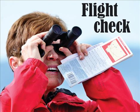 Carol Werner looks for birds in the sky during a field trip through the Ninepipe National Wildlife Refuge.