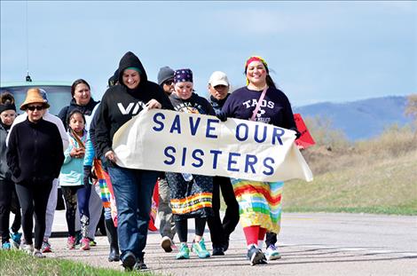 arita Growing Thunder leads a walk across the Flathead Indian Reservation to give missing or murdered indigenous women a voice.