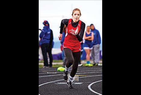 Arlee’s Ashley Revis breaks out of the starting blocks.