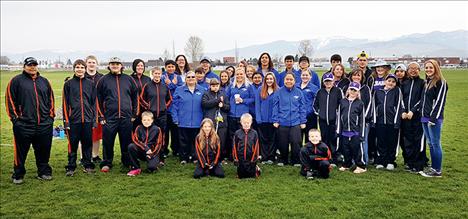 Mission Valley Special Olympians and volunteers pose for a photo prior to the 40th annual Five Valleys Area Spring Games.