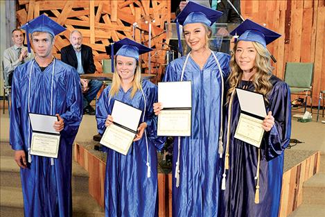 Dayton Conrad, Kaitlyn Kackman, Jayde Conrad and Alexis Maddy graduated from Mission Valley Christian Academy on May 19. 