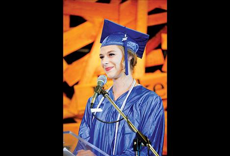 Salutatorian Jayde Conrad addresses her classmates, family and friends during commencement exercises