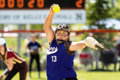 MAC’s Ran’Dee Charlo winds up to pitch. She has struck out more than 200 batters for the season.