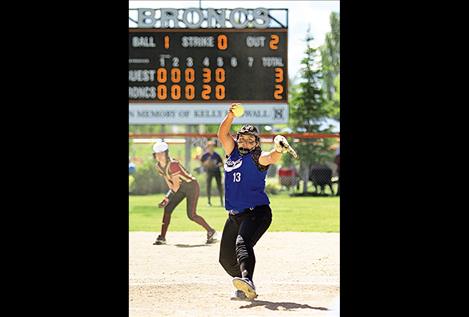 MAC’s Ran’Dee Charlo winds up to pitch. She has struck out more than 200 batters for the season.